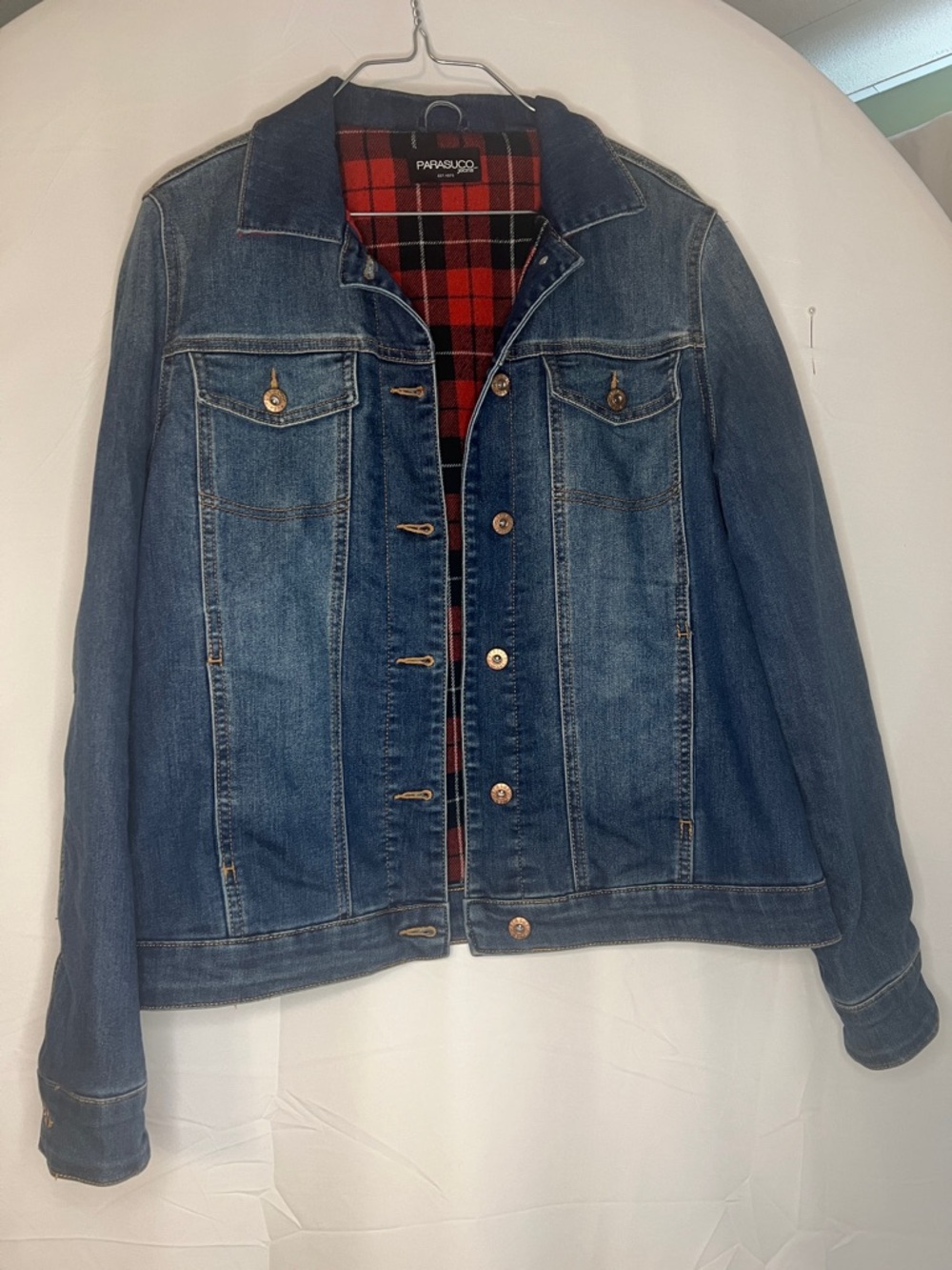 Parasuco Blue Denim Jacket with Red Plaid Lining